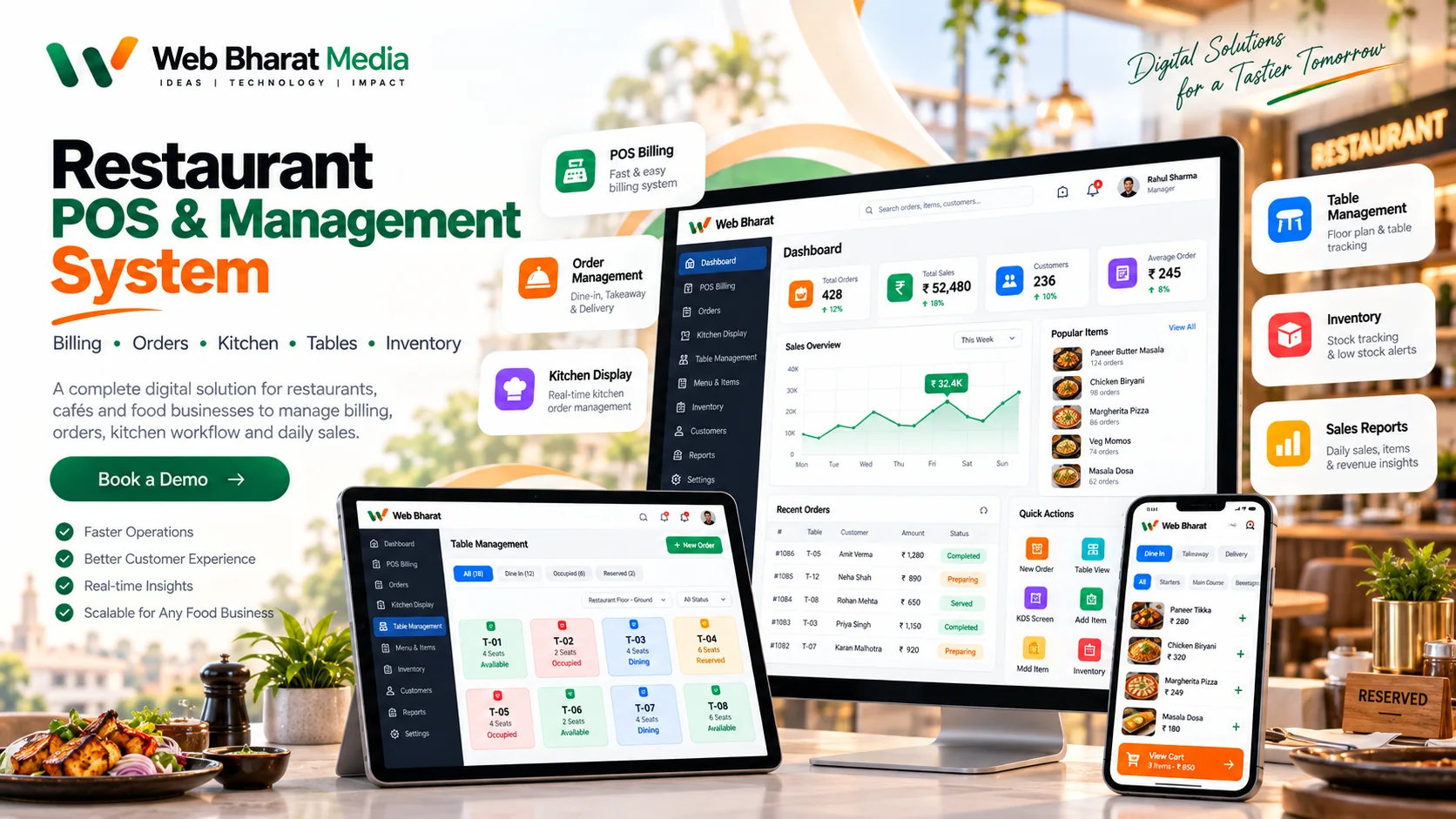 Restaurant POS & Management interface concept by Web Bharat Media